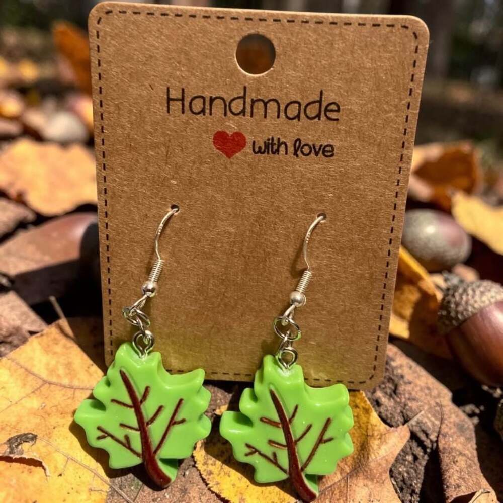 Green Leaf Fall-Themed Resin Charm Earrings